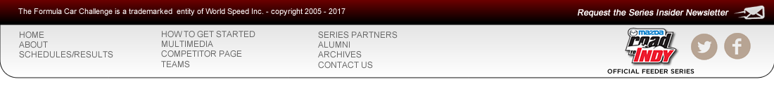 The Formula Car Challenge is an open wheel racing series powered by Mazda - It features 3 classes, the Pro Formula Mazda, The Formula Mazda, and the FormulaSPEED2.0. These are the fastest open wheel cars racing on the West Coast of the United States - Series is based in California